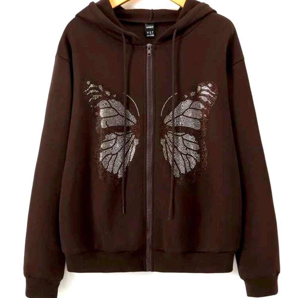 SHEIN Butterfly Brown Zip Up
